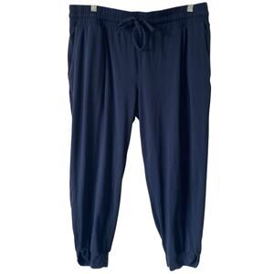 ANYBODY LOUNGE Cozy Knit Split Cuff Jogger Pants Size Large Navy Blue